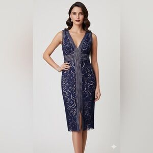 Bardot Navy Lace Midi Dress